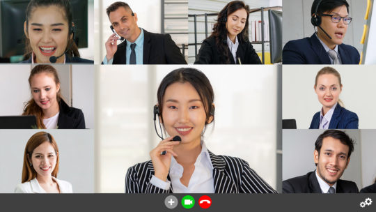 Business people group meeting in video conference Super Teams